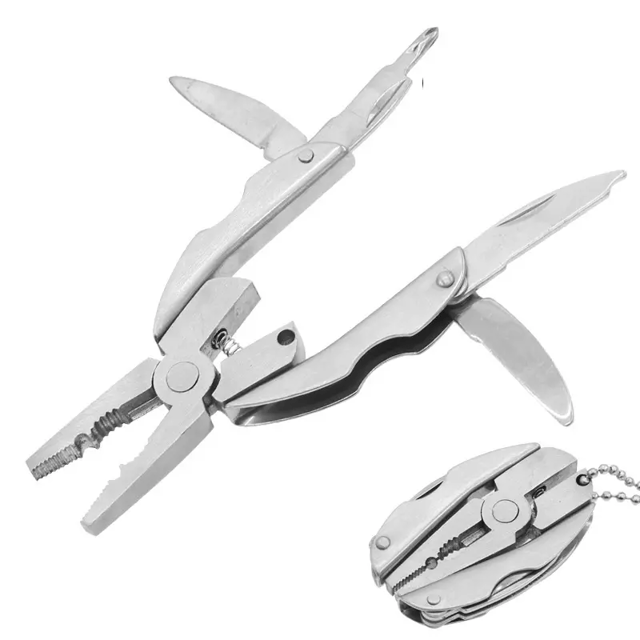 Portable Stainless Steel Multi-Tool with Pliers, Knife, Screwdrivers & Keychain