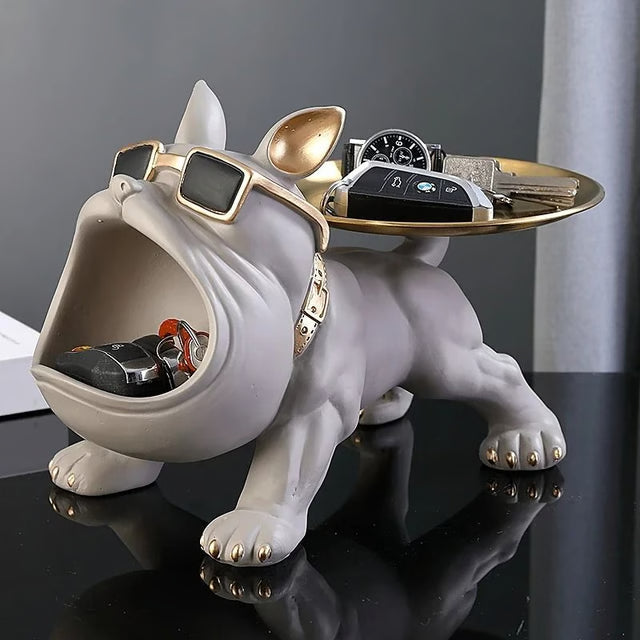 Bulldog Figurine Storage Box - Resin Dog Statue Ornament for Home Decor