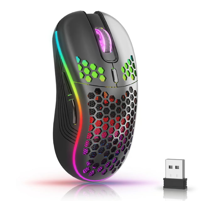 Wireless RGB Gaming Mouse with 6 Buttons, Type-C Rechargeable & Honeycomb Design