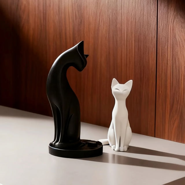 Black and White Cat Sculpture Modern Desk & Home Decor Accent