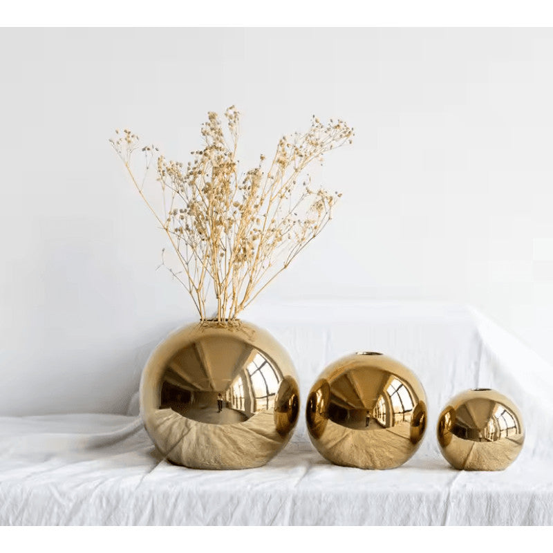 Modern Gold Ceramic Ball Vase for Home Decor and Flower Arrangements