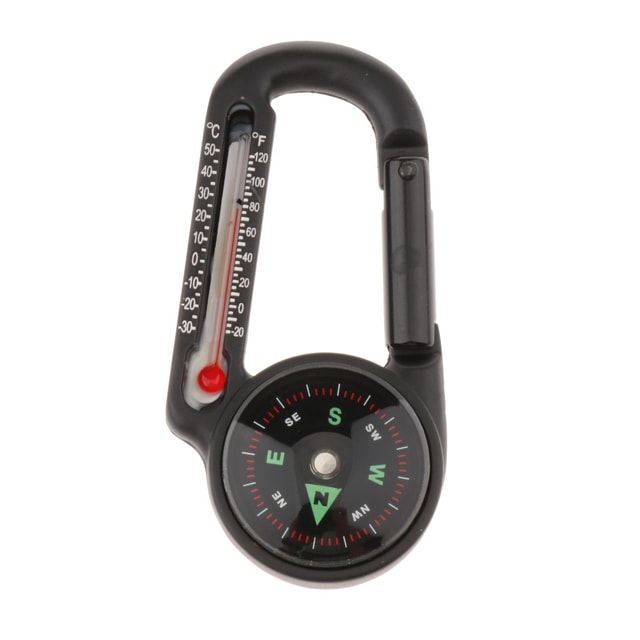 Mini Compass Keychain with Thermometer & Carabiner for Hiking and Outdoor Use