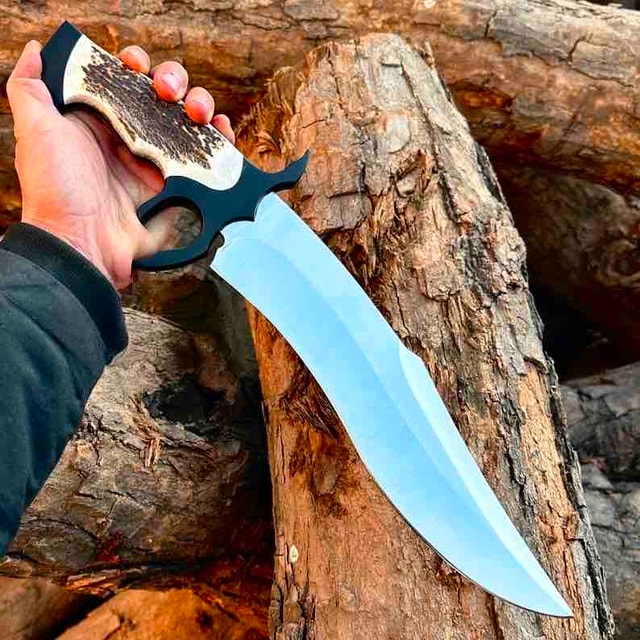Handmade Bowie-Style Outdoor Utility Knife with Leather Sheath