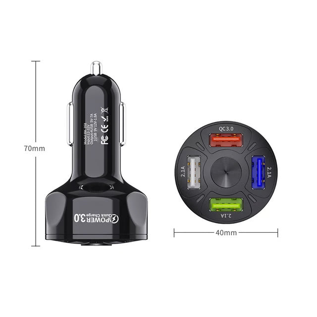 4 Port USB Car Charger Adapter for Compatible USB Devices