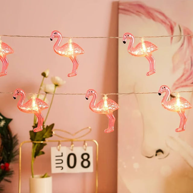 Battery Powered Pink Flamingo String Warm White Color Lights