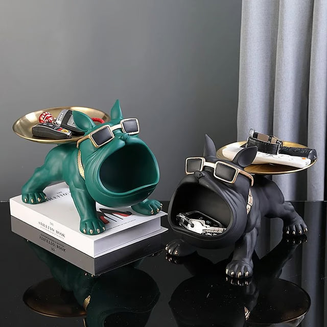 Bulldog Figurine Storage Box - Resin Dog Statue Ornament for Home Decor