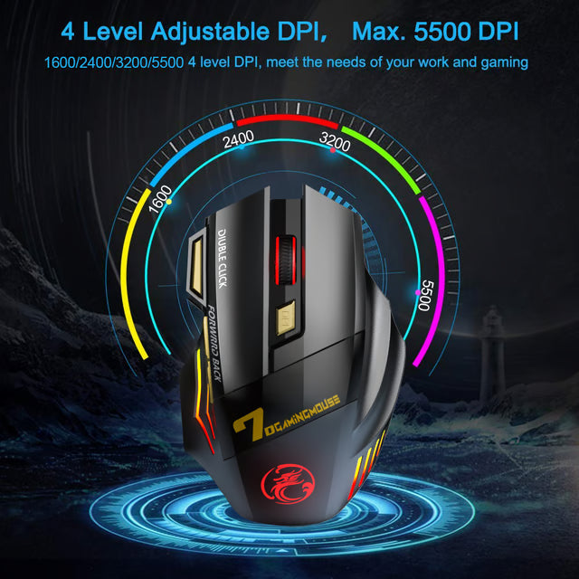 Rechargeable Bluetooth Gaming Mouse with 5500 DPI for Laptop & Desktop