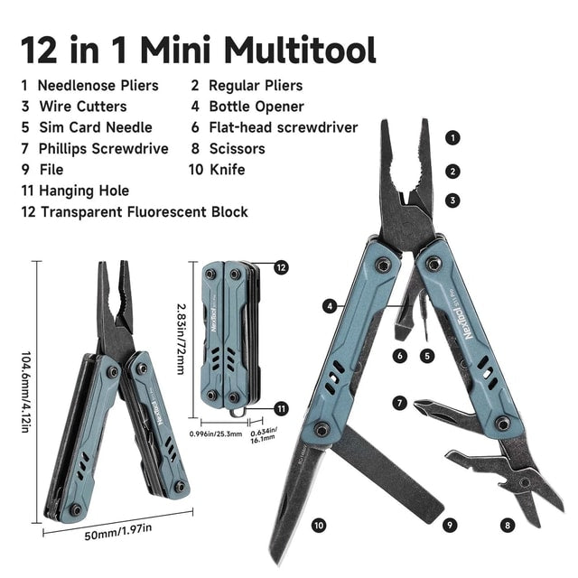 12-in-1 Compact Folding Multi-Tool with Pliers, Scissors & Screwdrivers
