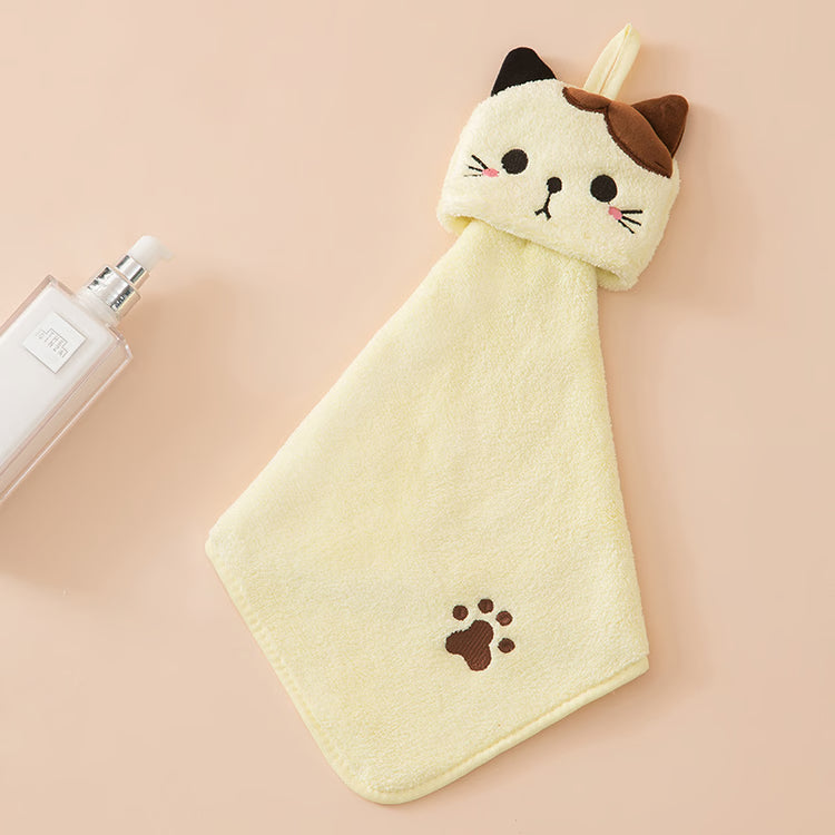 Cute Cartoon Cat Hand Towel – Thick Coral Velvet Cloth for Kitchen, Bathroom & Home