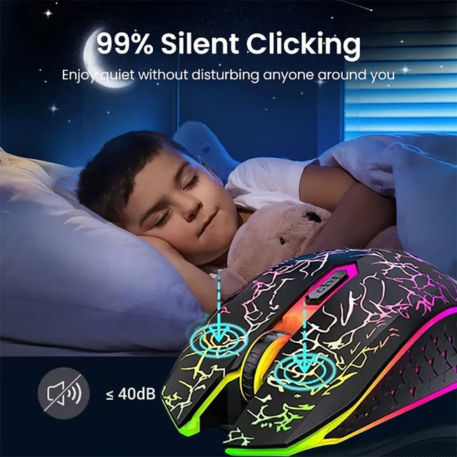 Wireless RGB Gaming Mouse with 6 Buttons, Type-C Charging & Honeycomb Design