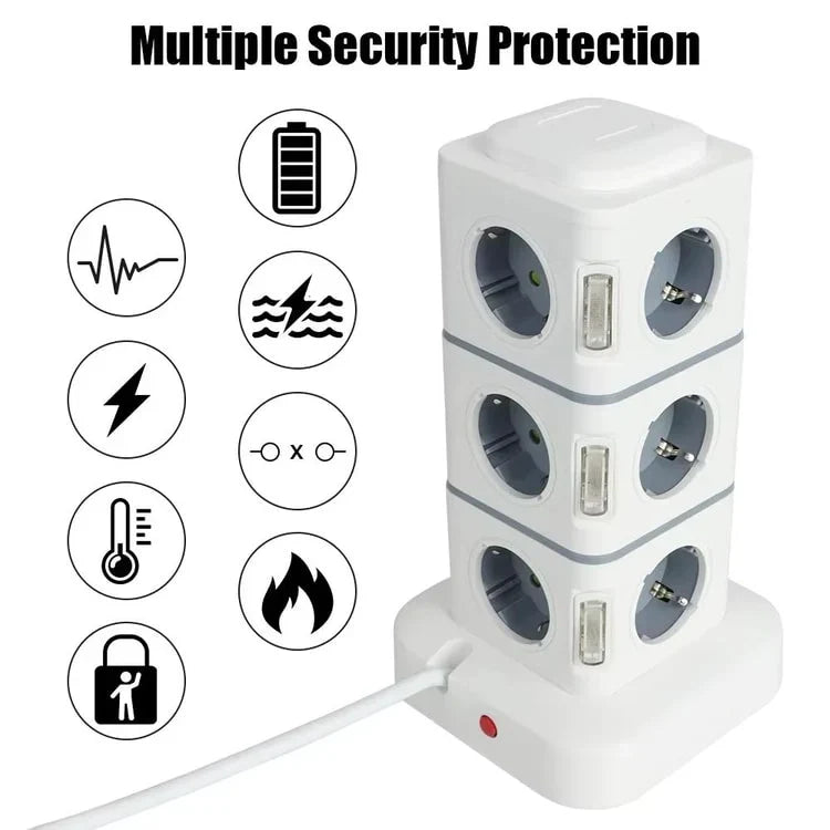 12-Way Power Strip with USB Charging & 2.8 m Extension Cord – EU Plug
