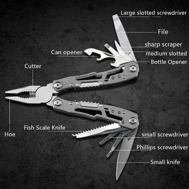 Multifunctional Stainless Steel Folding Multi-Tool with Pliers, Blade & Screwdriver