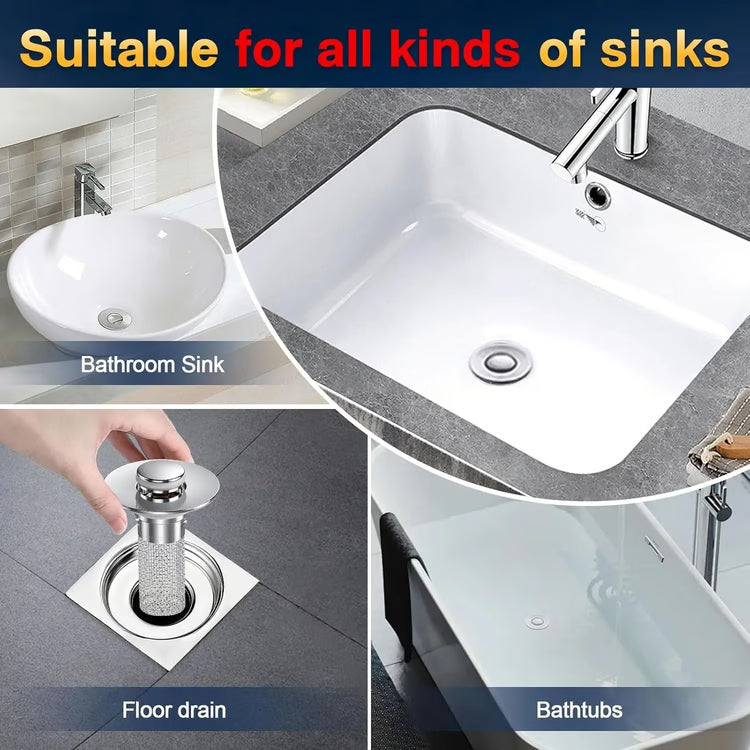 Pop-Up Bathroom Sink Drain Strainer – Removable Stainless Steel Hair Catcher & Drain Stopper