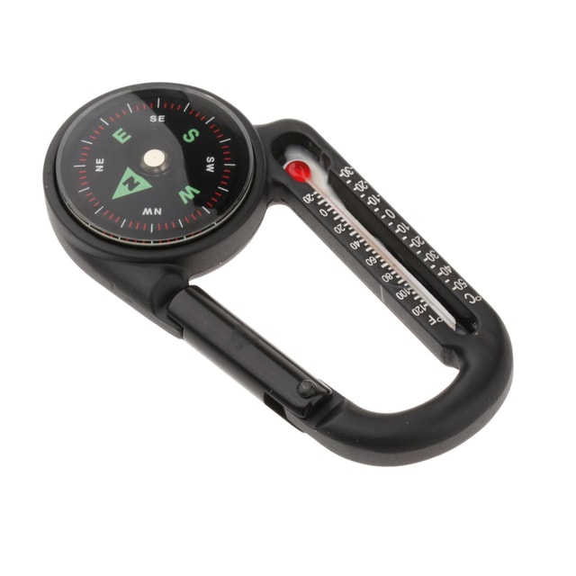 Mini Compass Keychain with Thermometer & Carabiner for Hiking and Outdoor Use