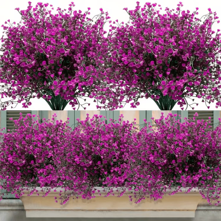 12 Bundles UV Resistant Artificial Outdoor Flowers – Lifelike Plastic Shrubs for Garden & Window Box Decor