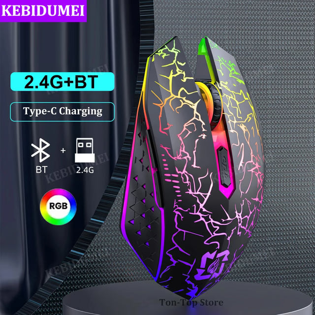 Wireless RGB Gaming Mouse with 6 Buttons, Type-C Charging & Honeycomb Design
