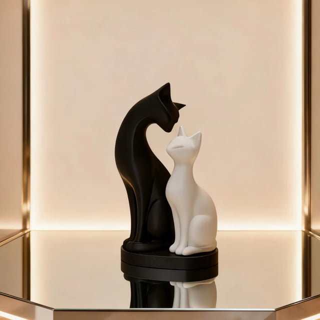 Black and White Cat Sculpture Modern Desk & Home Decor Accent