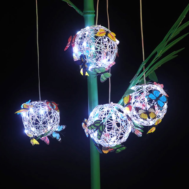 Waterproof Outdoor Solar Garden Light with Butterfly Pendant, Metal Mesh Hanging Decorative Light for Patio, Yard & Garden