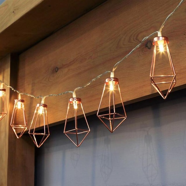 Rose Gold Lantern Fairy String Lights with Timer – 10 LED Decorative Indoor Lights