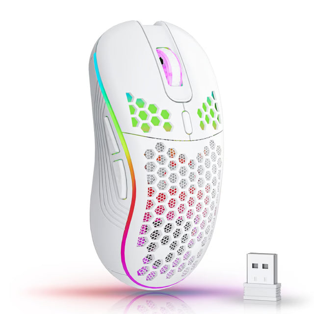 Wireless RGB Gaming Mouse with 6 Buttons, Type-C Rechargeable & Honeycomb Design