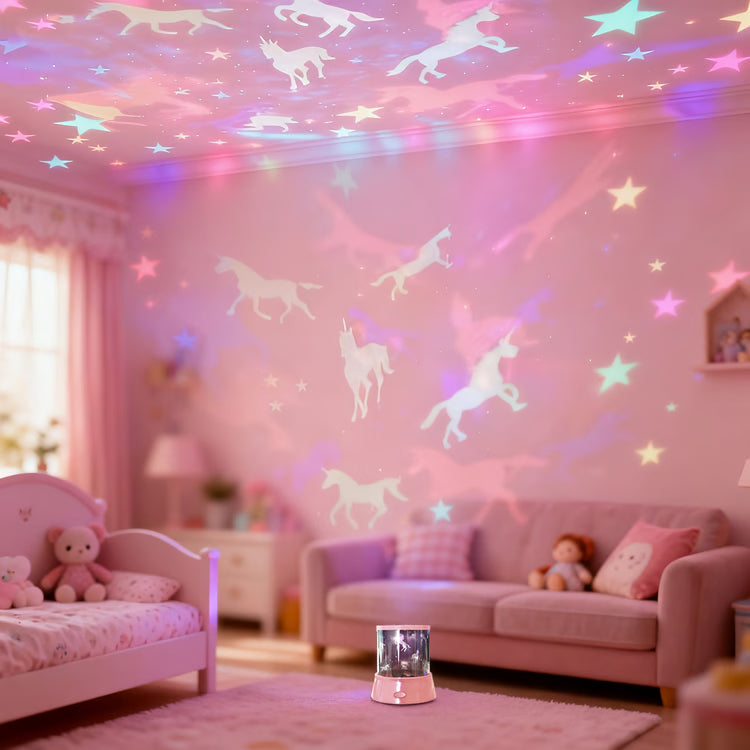 Unicorn Galaxy Star Projector Night Light – Rotating Moon Lamp for Kids' Bedroom