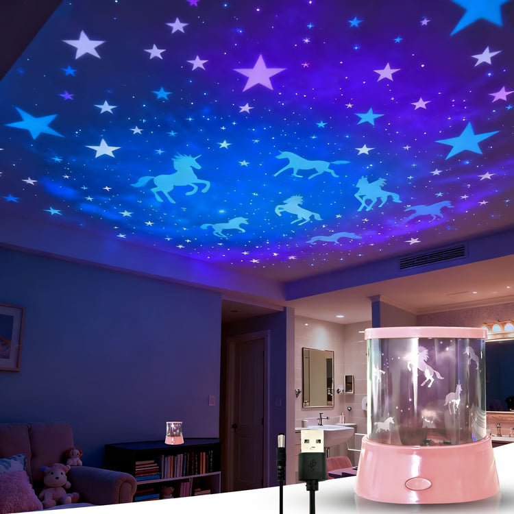 Unicorn Galaxy Star Projector Night Light – Rotating Moon Lamp for Kids' Bedroom