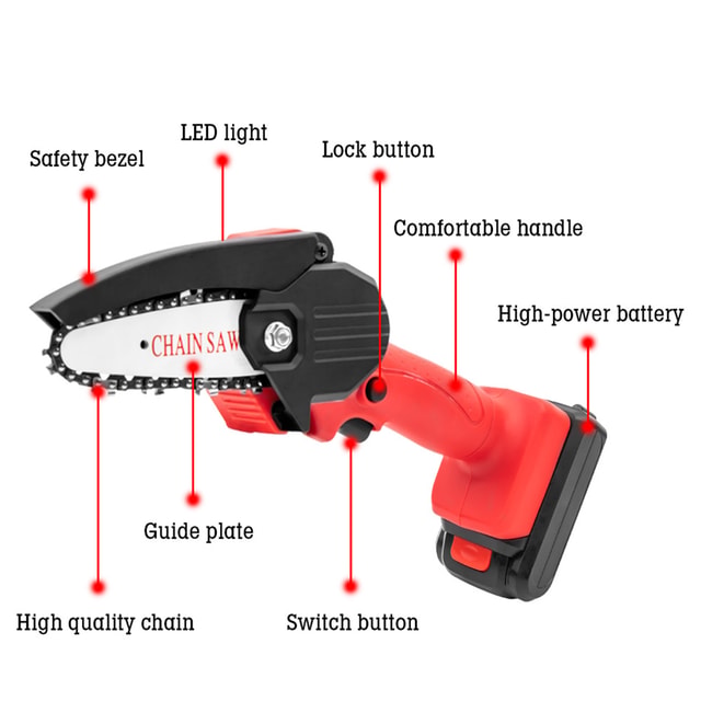 Cordless Lithium Mini Chainsaw with Rechargeable Battery – Portable Electric Cutting Saw for Garden & Woodwork