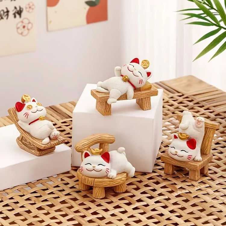 Lucky Lying Cat Figurine – Wealth-Attracting Ornament for Office Desk & Home Decor