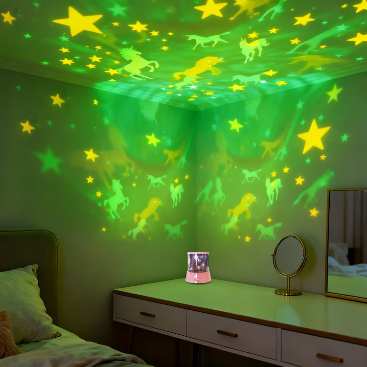 Unicorn Galaxy Star Projector Night Light – Rotating Moon Lamp for Kids' Bedroom