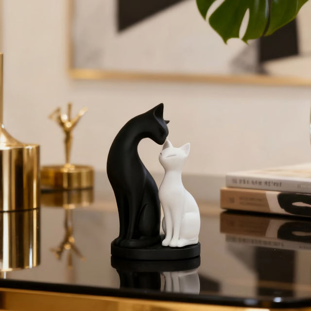 Black and White Cat Sculpture Modern Desk & Home Decor Accent