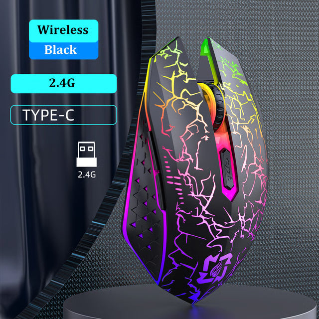 Wireless RGB Gaming Mouse with 6 Buttons, Type-C Charging & Honeycomb Design