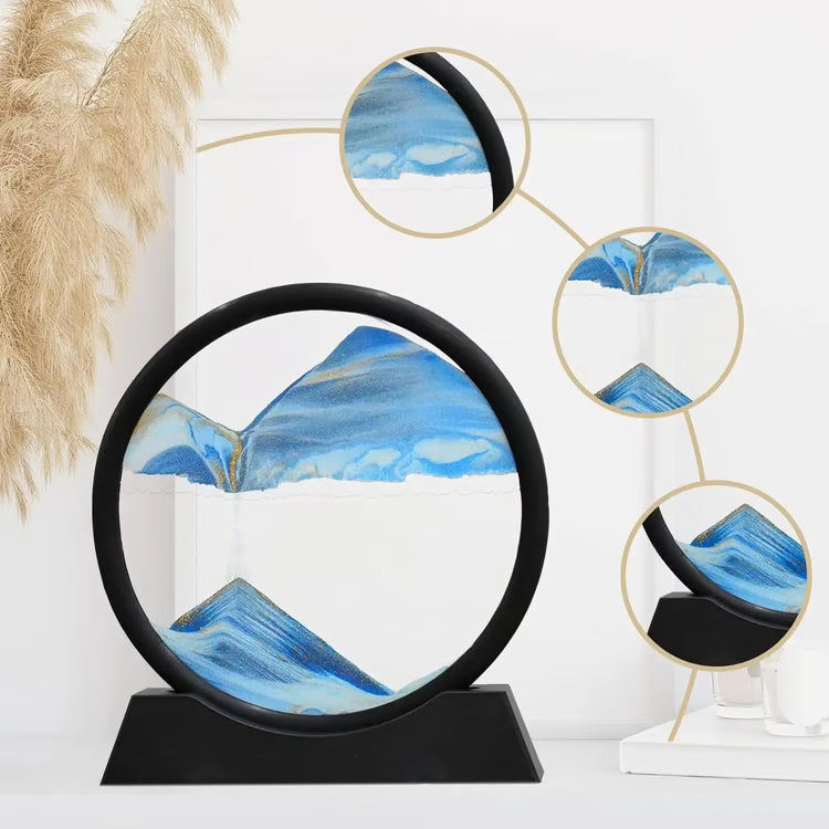 3D Moving Sand Art Picture | Round Glass Deep Sea Sandscape Hourglass Quicksand Craft for Office, Home Decor & Gift