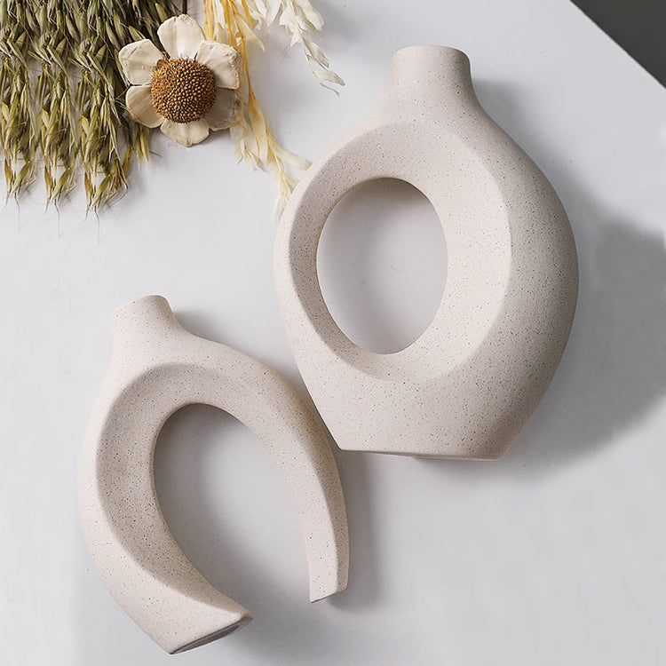 Ceramic Vase Set – White Minimalist Home Decoration for Living Room, Entryway & TV Cabinet