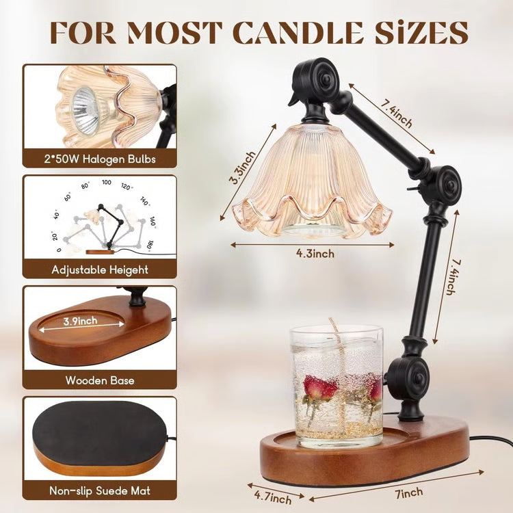Adjustable Candle Warmer Lamp with Timer & Dimmable Wax Melt Warmer for Jar Candles – Includes 2 Bulbs