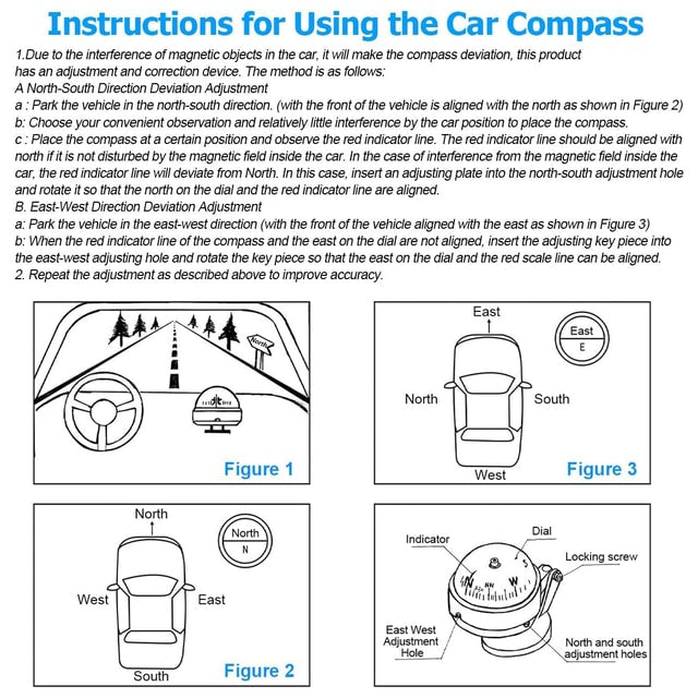 Adjustable Dashboard Compass for Car, Truck, Boat & Marine Travel