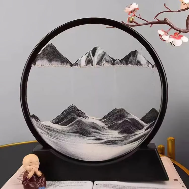 3D Moving Sand Art Picture | Round Glass Deep Sea Sandscape Hourglass Quicksand Craft for Office, Home Decor & Gift