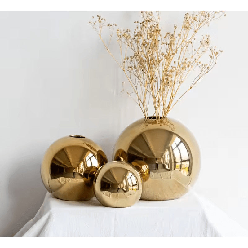 Modern Gold Ceramic Ball Vase for Home Decor and Flower Arrangements