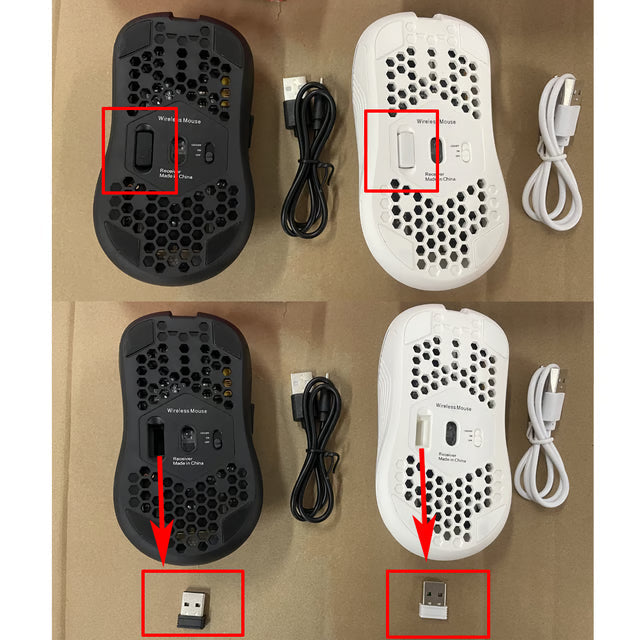 Wireless RGB Gaming Mouse with 6 Buttons, Type-C Rechargeable & Honeycomb Design