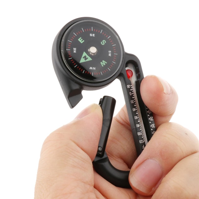 Mini Compass Keychain with Thermometer & Carabiner for Hiking and Outdoor Use