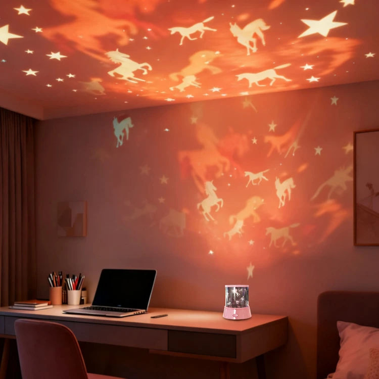 Unicorn Galaxy Star Projector Night Light – Rotating Moon Lamp for Kids' Bedroom
